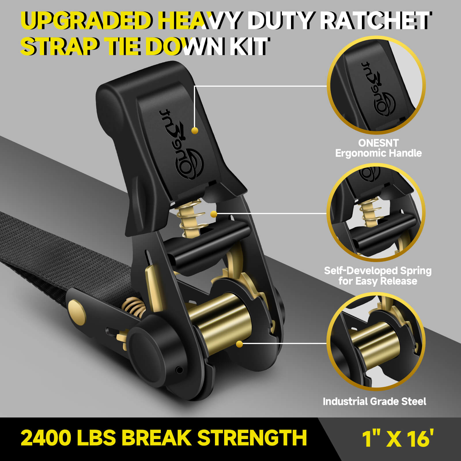 1" x 16' Ratchet Tie-Down Straps Kit (4-Pack)