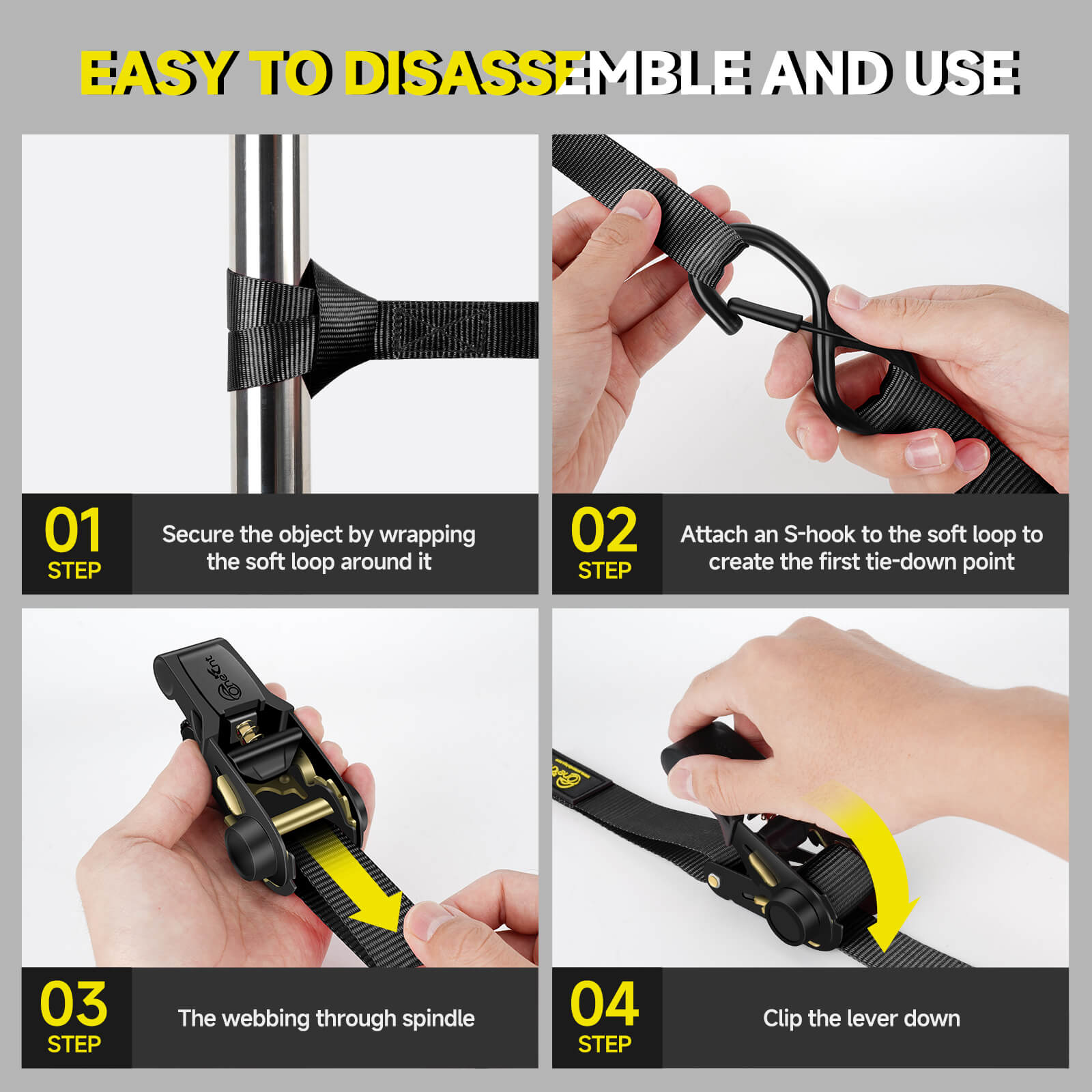 1" x 16' Ratchet Tie-Down Straps Kit (4-Pack)