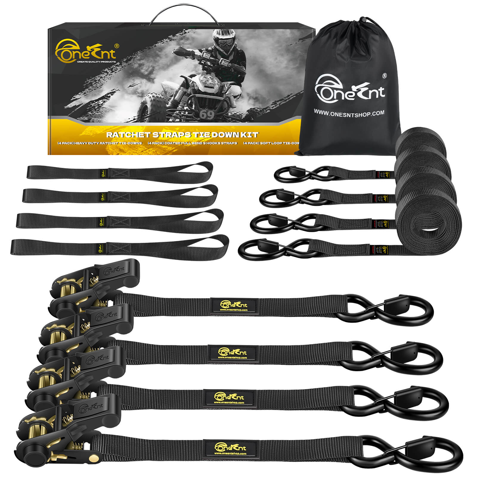 1" x 16' Ratchet Tie-Down Straps Kit (4-Pack)