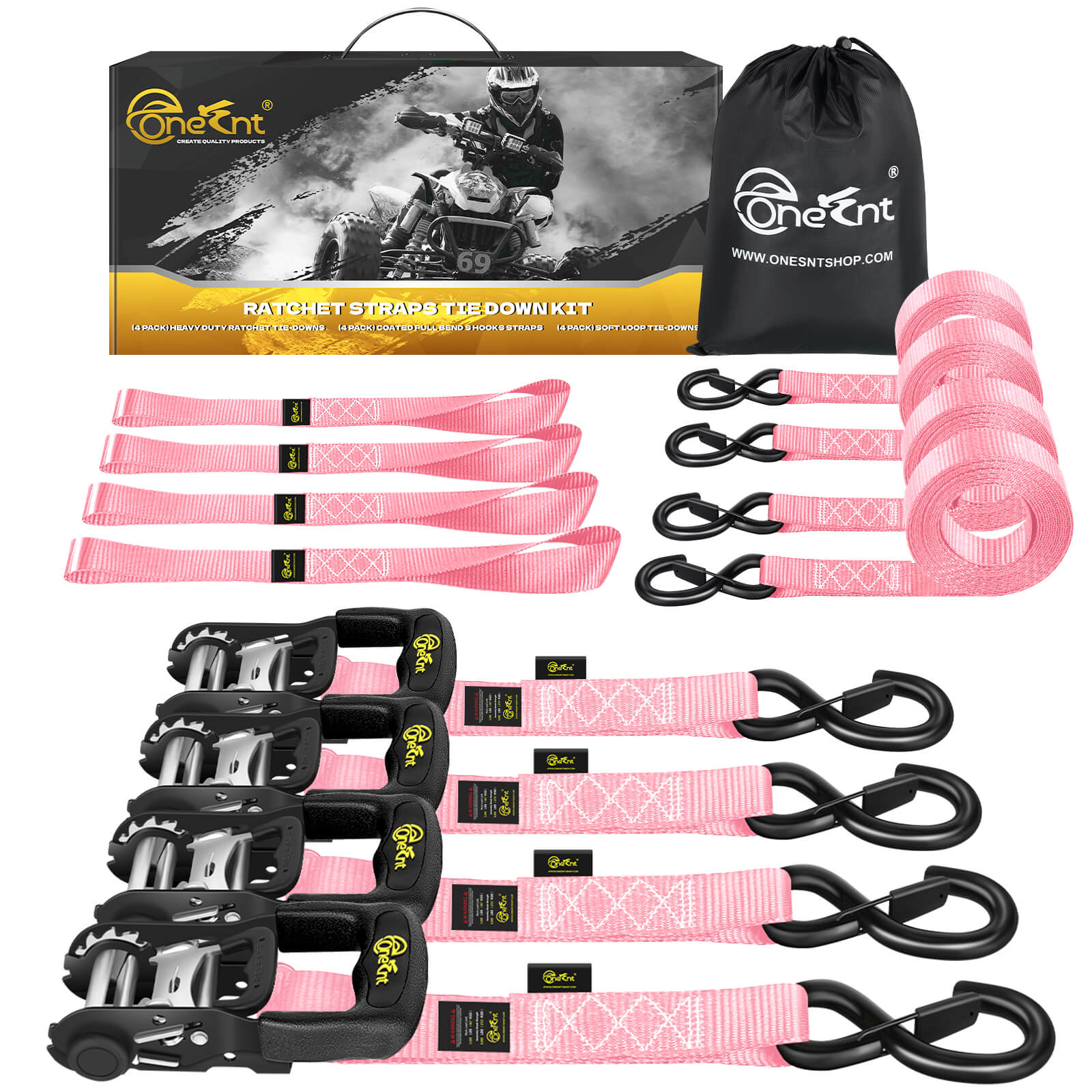 1.6" x 16' Ratchet Tie-Down Straps Kit (4-Pack)