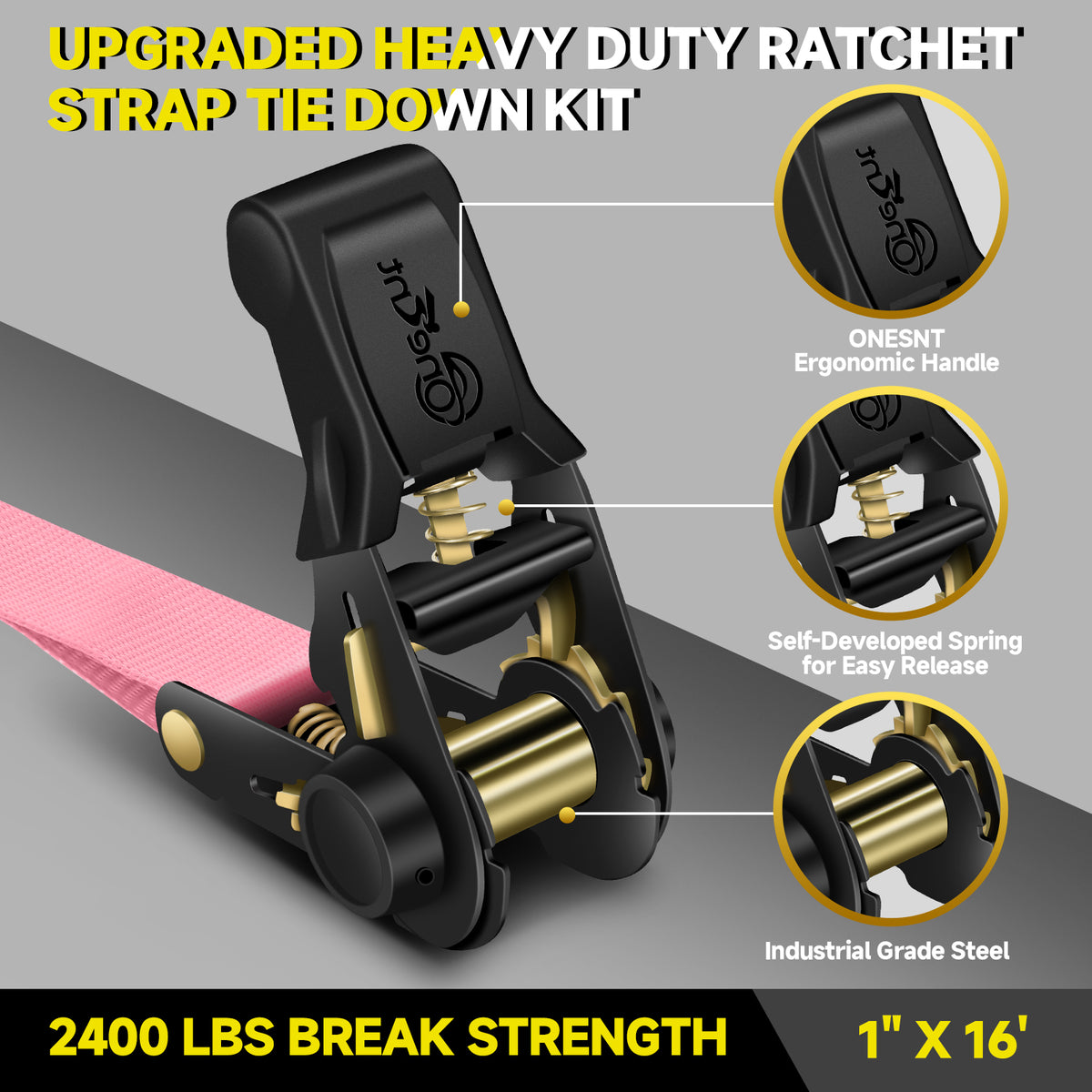 1" x 16' Ratchet Tie-Down Straps Kit (4-Pack)