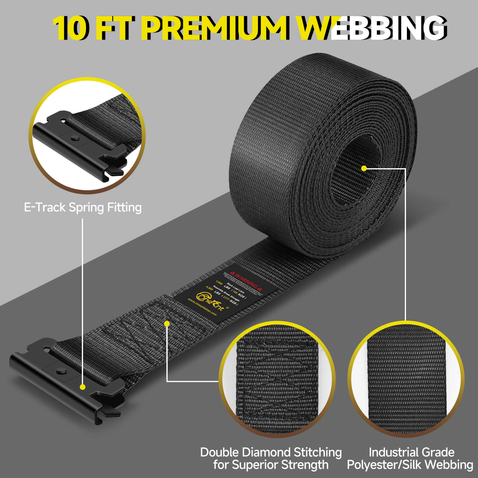 2" x 10' E-Track Ratchet Straps with UTV Wheel Chock Tie-Down Kit (4-Pack)