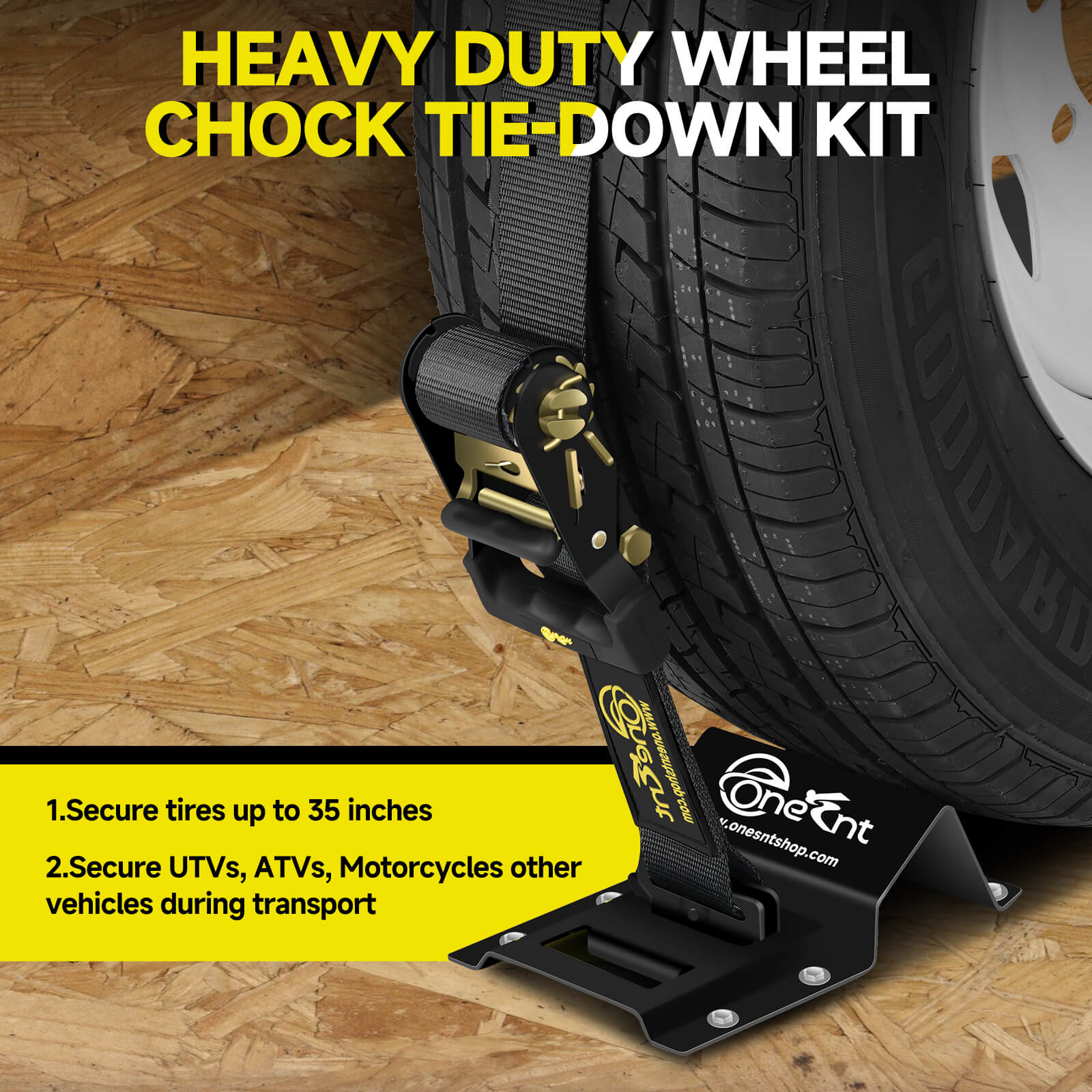 2" x 10' E-Track Ratchet Straps with UTV Wheel Chock Tie-Down Kit (4-Pack)