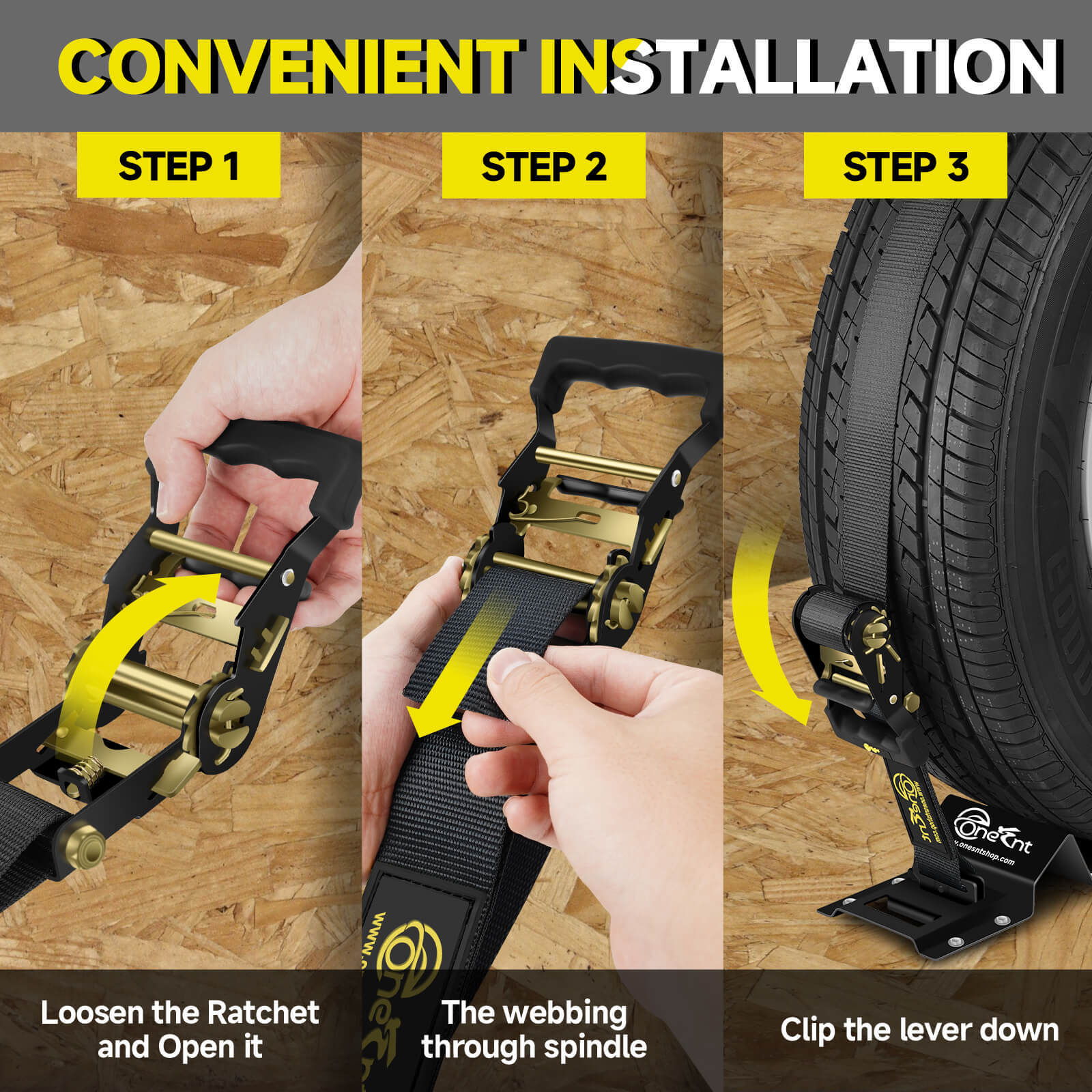 2" x 10' E-Track Ratchet Straps with UTV Wheel Chock Tie-Down Kit (4-Pack)