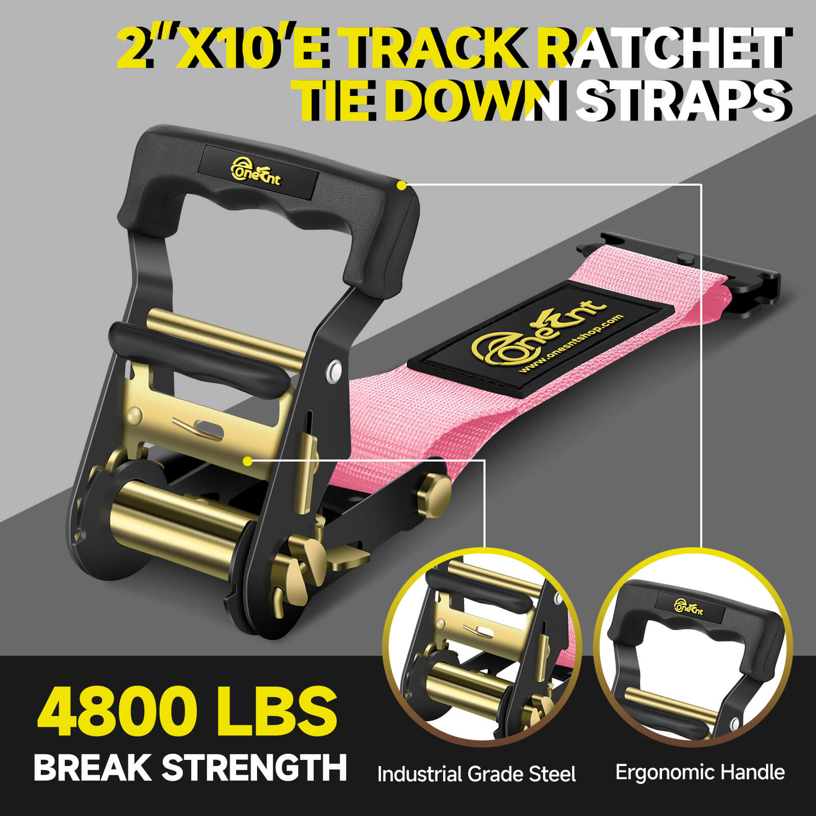 2" x 10' E-Track Ratchet Straps with UTV Wheel Chock Tie-Down Kit (4-Pack)