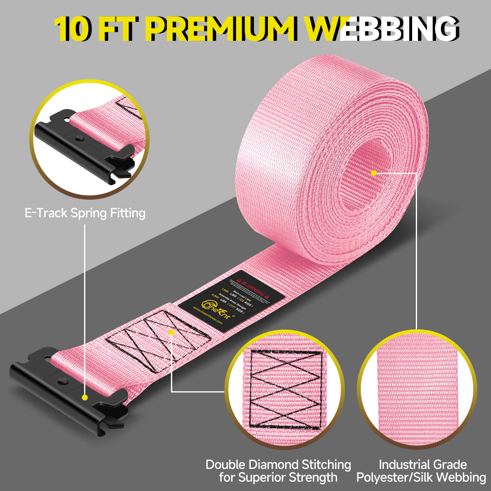 2" x 10' E-Track Ratchet Straps with UTV Wheel Chock Tie-Down Kit (4-Pack)