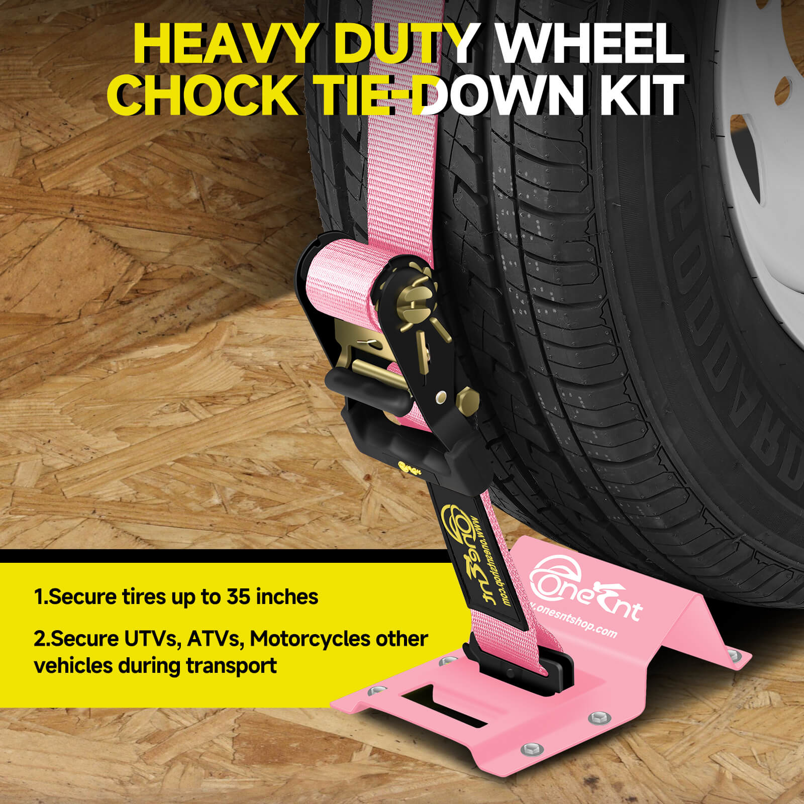 2" x 10' E-Track Ratchet Straps with UTV Wheel Chock Tie-Down Kit (4-Pack)