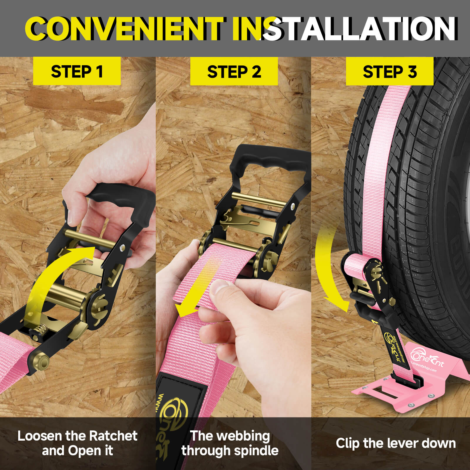 2" x 10' E-Track Ratchet Straps with UTV Wheel Chock Tie-Down Kit (4-Pack)