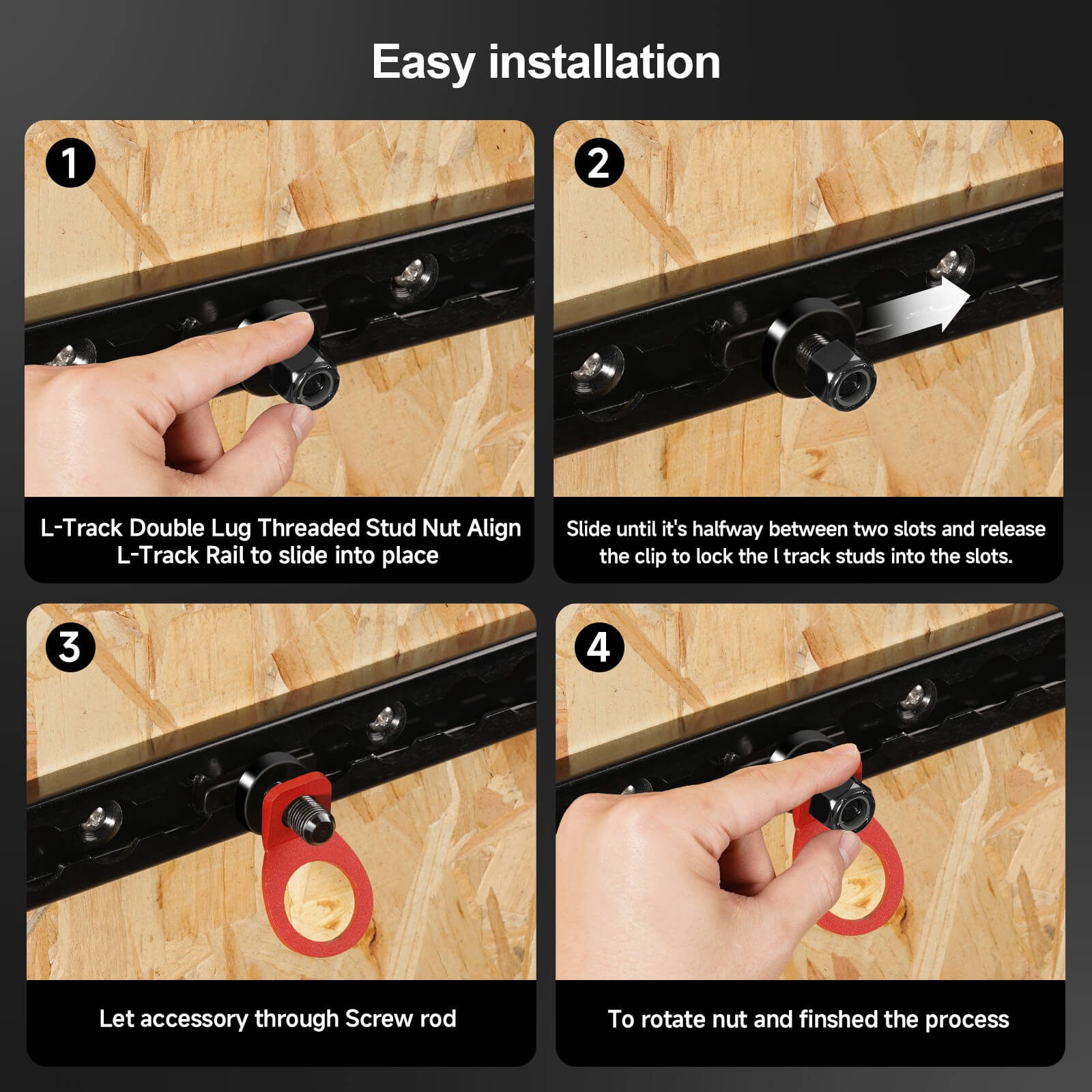 L-Track Double Lug Threaded Stud Nut Fitting Tie Down