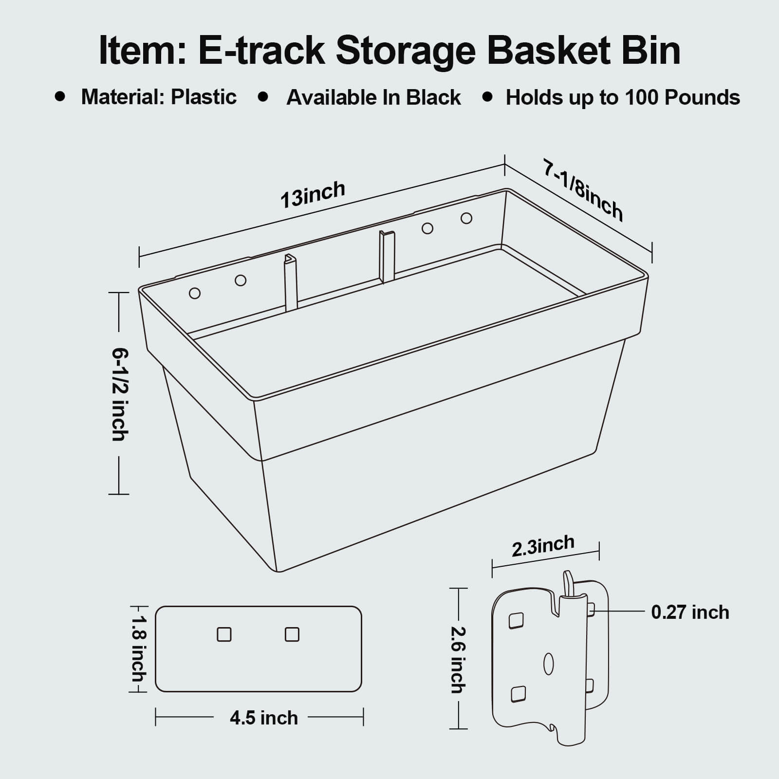 Heavy Duty E-Track Storage Bin for E-Track Systems - Mytee Products
