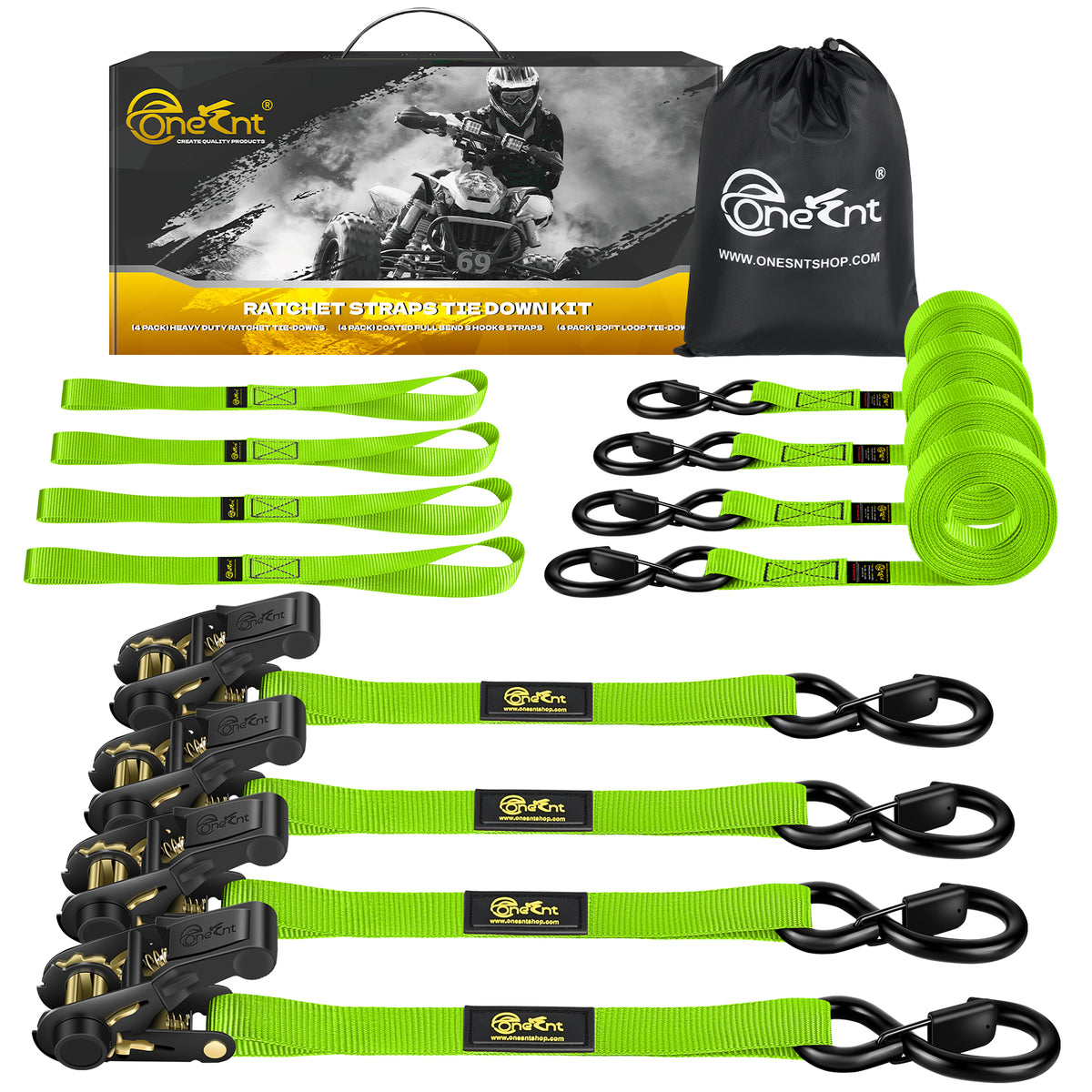 1" x 16' Ratchet Tie-Down Straps Kit (4-Pack)