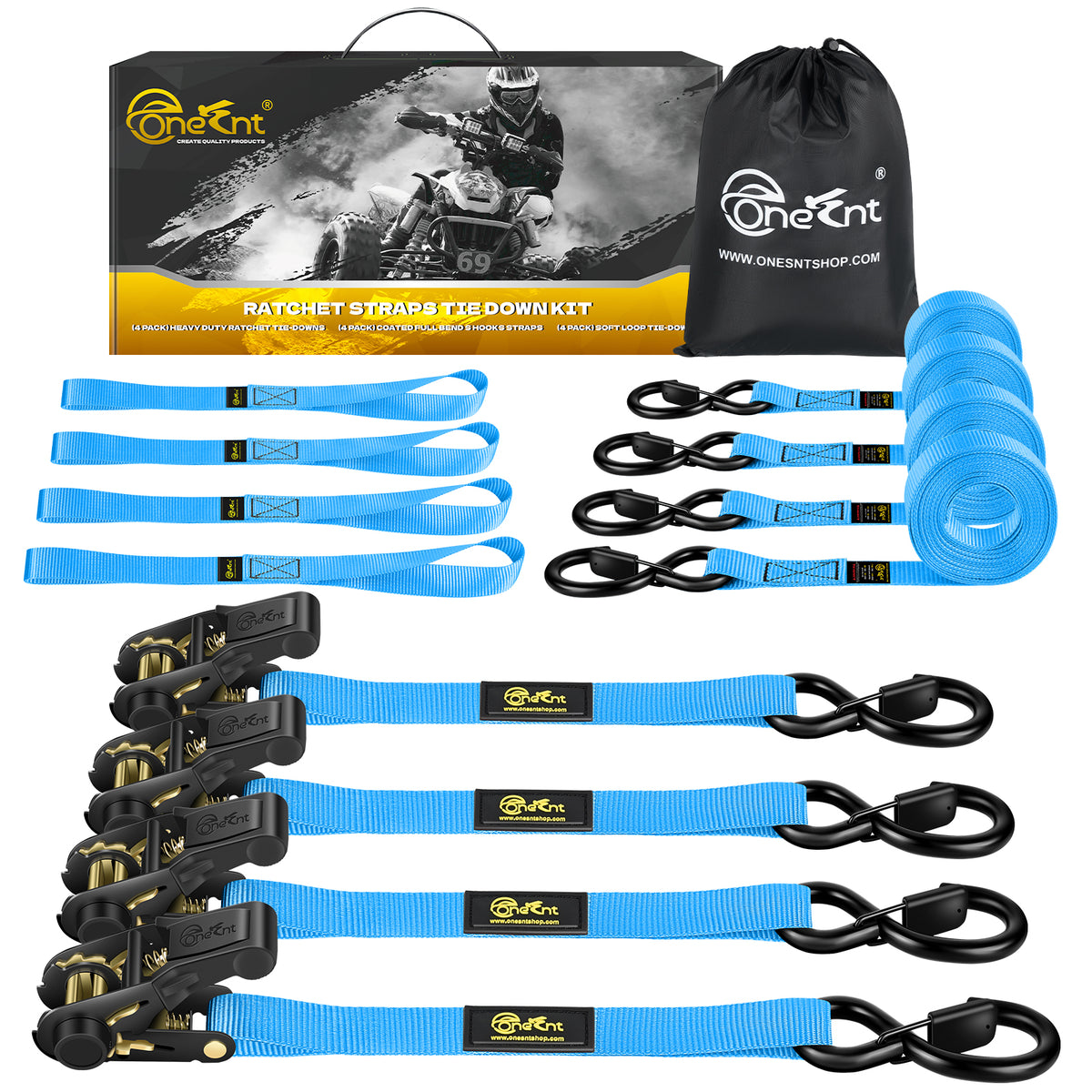 1" x 16' Ratchet Tie-Down Straps Kit (4-Pack)