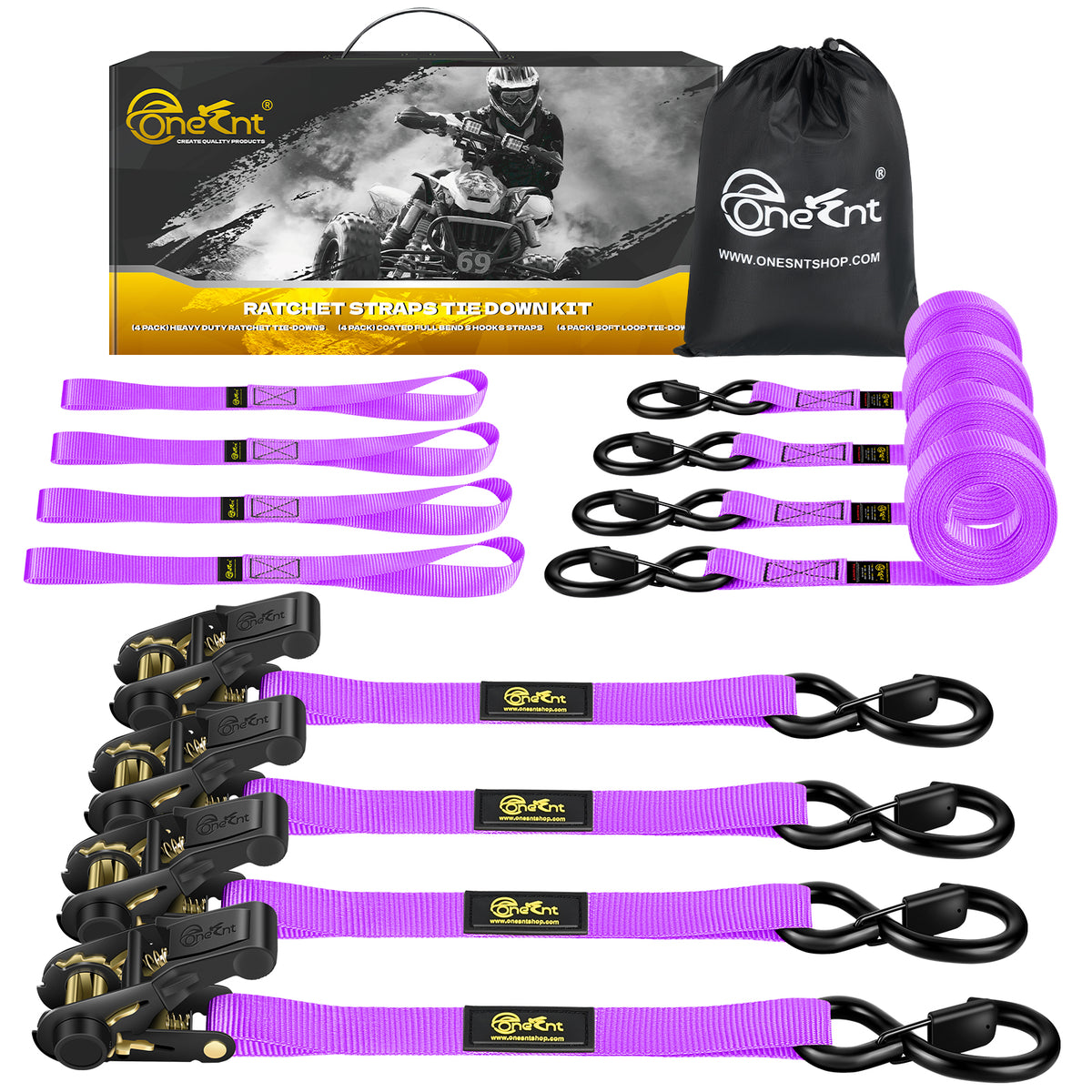 1" x 16' Ratchet Tie-Down Straps Kit (4-Pack)
