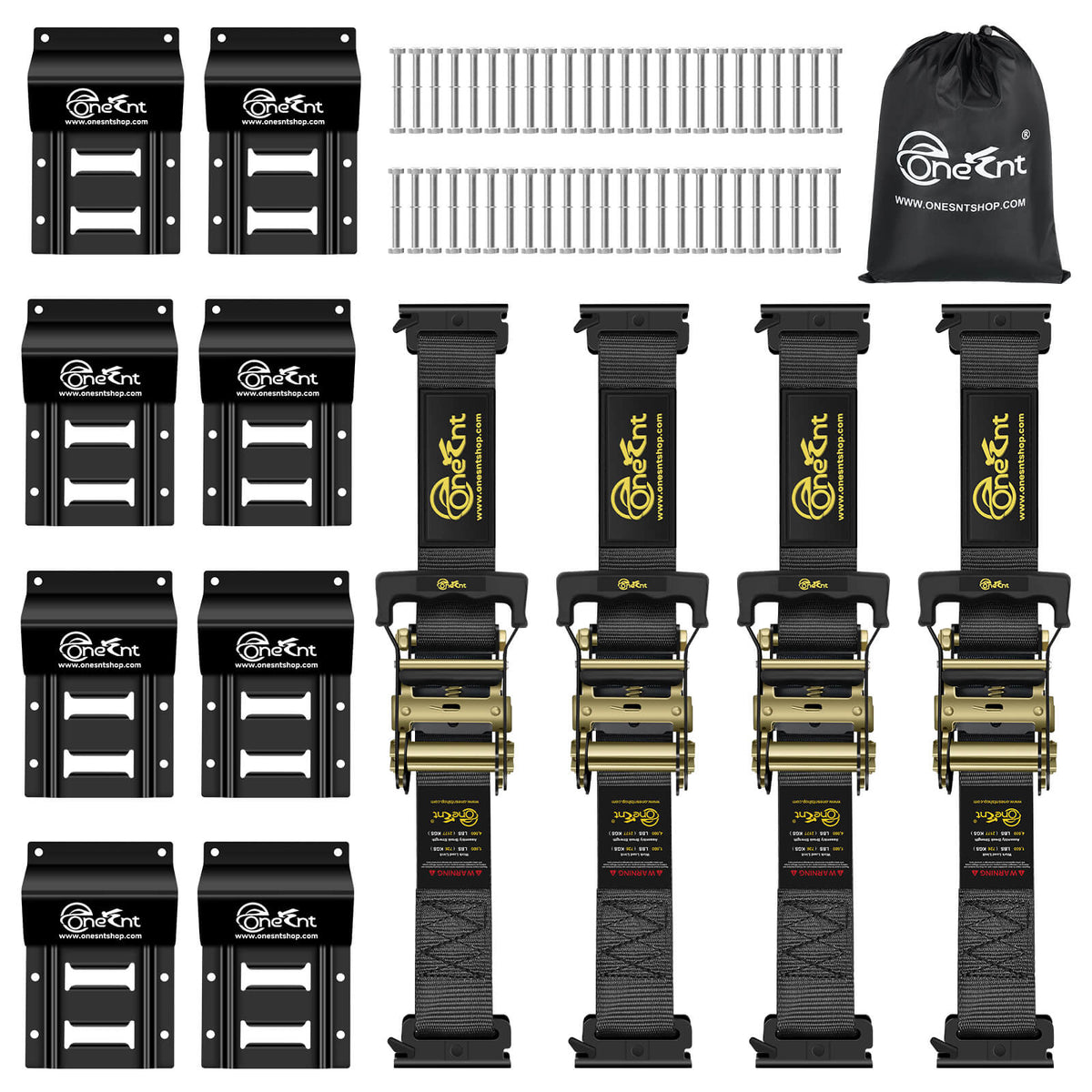 2" x 10' E-Track Ratchet Straps with UTV Wheel Chock Tie-Down Kit (4-Pack)
