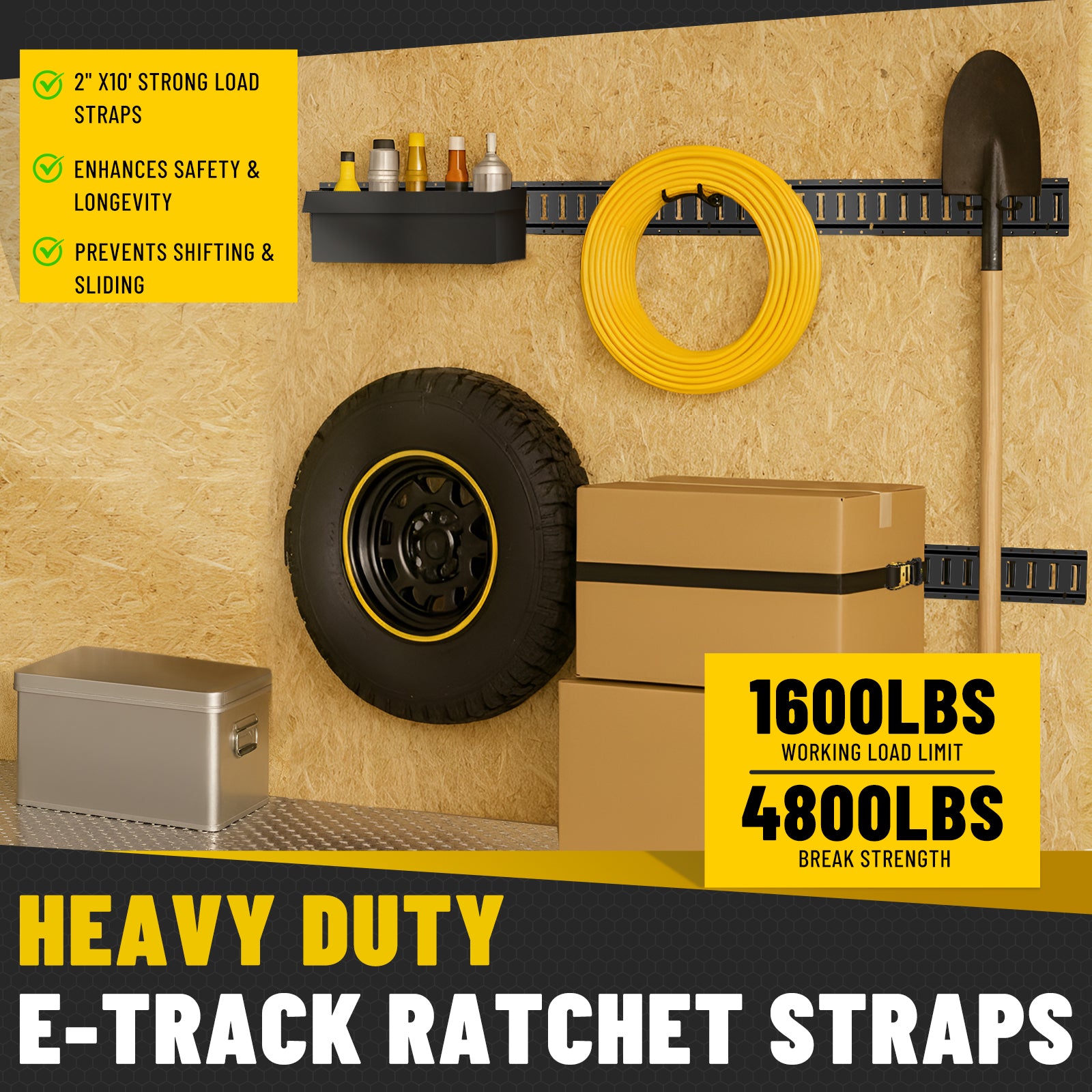 E-Track Tie-Down Rail Kit – Heavy-Duty (4) 5ft E-Track Rails, (4) 2" x 10' Ratchet Straps, 4 V-Ring Tie-Offs, 8 O-Ring Anchors & 8 End Caps for Cargo, Trailers, Trucks, Vans & Motorcycles