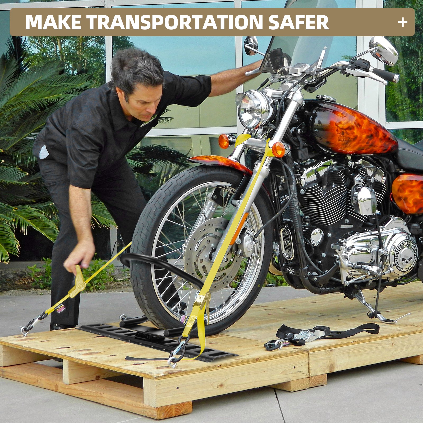 2 Pack E-Track Wheel Chock & Strap Kit|E Track Motorcycle Wheel Chock for Trailers for etrack system