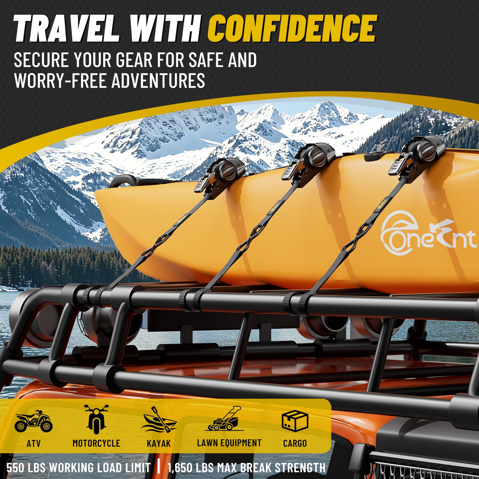 APEX Retractable Ratchet Straps (4-Pack) – 1 Inch x 10 Feet Auto Self Retracting Tie Down Straps, 1650LB Break Strength Heavy Duty Cargo Straps for Truck, Trailer, Motorcycle, ATV, UTV - Black