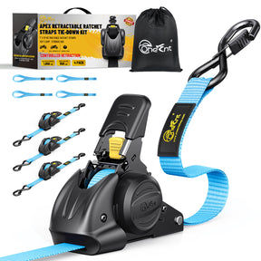 APEX Retractable Ratchet Straps (4-Pack) – 1 Inch x 10 Feet Auto Self Retracting Tie Down Straps, 1650LB Break Strength Heavy Duty Cargo Straps for Truck, Trailer, Motorcycle, ATV, UTV - Black