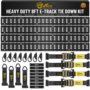 E-Track Tie-Down Rail Kit – Heavy-Duty (4) 5ft E-Track Rails, (4) 2" x 10' Ratchet Straps, 4 V-Ring Tie-Offs, 8 O-Ring Anchors & 8 End Caps for Cargo, Trailers, Trucks, Vans & Motorcycles