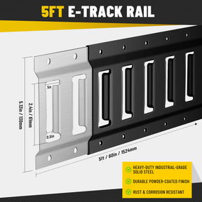 E-Track Tie-Down Rail Kit – Heavy-Duty (4) 5ft E-Track Rails, (4) 2" x 10' Ratchet Straps, 4 V-Ring Tie-Offs, 8 O-Ring Anchors & 8 End Caps for Cargo, Trailers, Trucks, Vans & Motorcycles