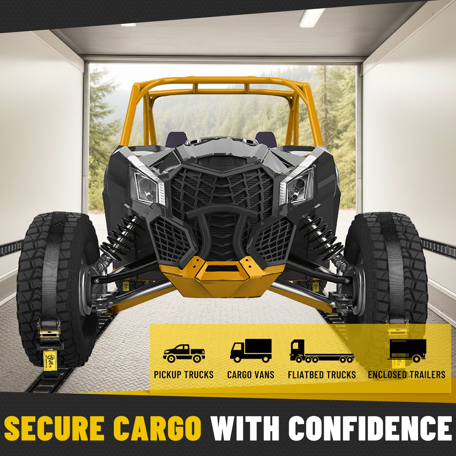 E-Track Tie-Down Rail Kit – Heavy-Duty (4) 5ft E-Track Rails, (4) 2" x 10' Ratchet Straps, 4 V-Ring Tie-Offs, 8 O-Ring Anchors & 8 End Caps for Cargo, Trailers, Trucks, Vans & Motorcycles
