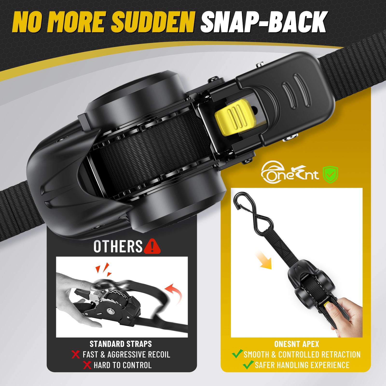 APEX Retractable Ratchet Straps (4-Pack) – 1 Inch x 10 Feet Auto Self Retracting Tie Down Straps, 1650LB Break Strength Heavy Duty Cargo Straps for Truck, Trailer, Motorcycle, ATV, UTV - Black