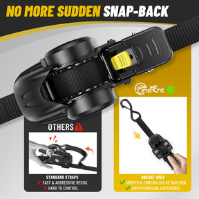 APEX Retractable Ratchet Straps (4-Pack) – 1 Inch x 10 Feet Auto Self Retracting Tie Down Straps, 1650LB Break Strength Heavy Duty Cargo Straps for Truck, Trailer, Motorcycle, ATV, UTV - Black