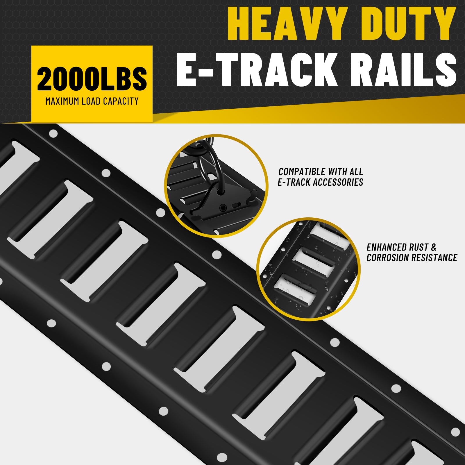 E-Track Tie-Down Rail Kit – Heavy-Duty (4) 5ft E-Track Rails, (4) 2" x 10' Ratchet Straps, 4 V-Ring Tie-Offs, 8 O-Ring Anchors & 8 End Caps for Cargo, Trailers, Trucks, Vans & Motorcycles