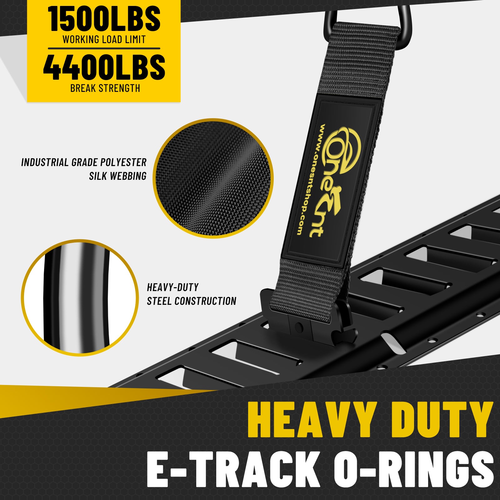 E-Track Tie-Down Rail Kit – Heavy-Duty (4) 5ft E-Track Rails, (4) 2" x 10' Ratchet Straps, 4 V-Ring Tie-Offs, 8 O-Ring Anchors & 8 End Caps for Cargo, Trailers, Trucks, Vans & Motorcycles
