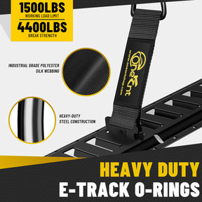 E-Track Tie-Down Rail Kit – Heavy-Duty (4) 5ft E-Track Rails, (4) 2" x 10' Ratchet Straps, 4 V-Ring Tie-Offs, 8 O-Ring Anchors & 8 End Caps for Cargo, Trailers, Trucks, Vans & Motorcycles
