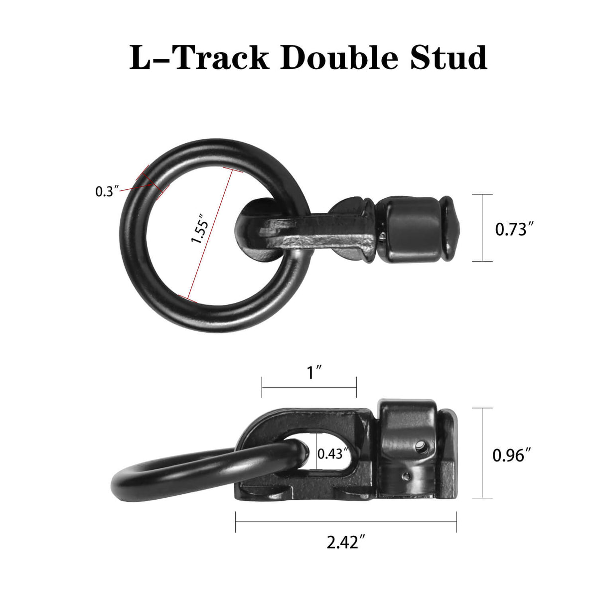 L-Track Double Stud Tie Down Fitting with O Ring